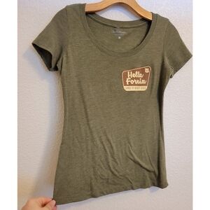 Womens Hellafornia olive green tee Size M fitted
